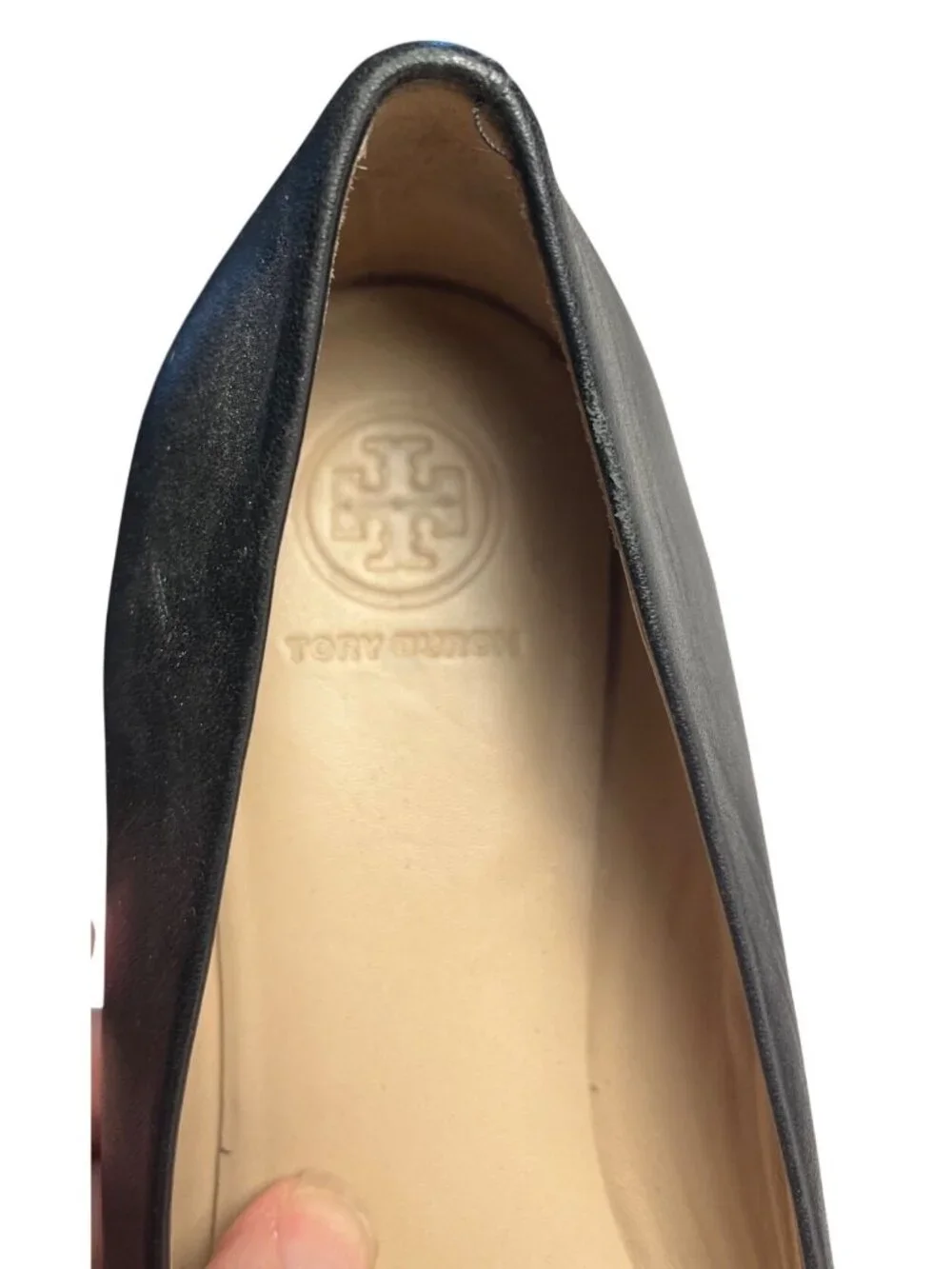 Tory Burch Black Leather Logo Ballet Flats Womens Size 8M With Gold Hardware